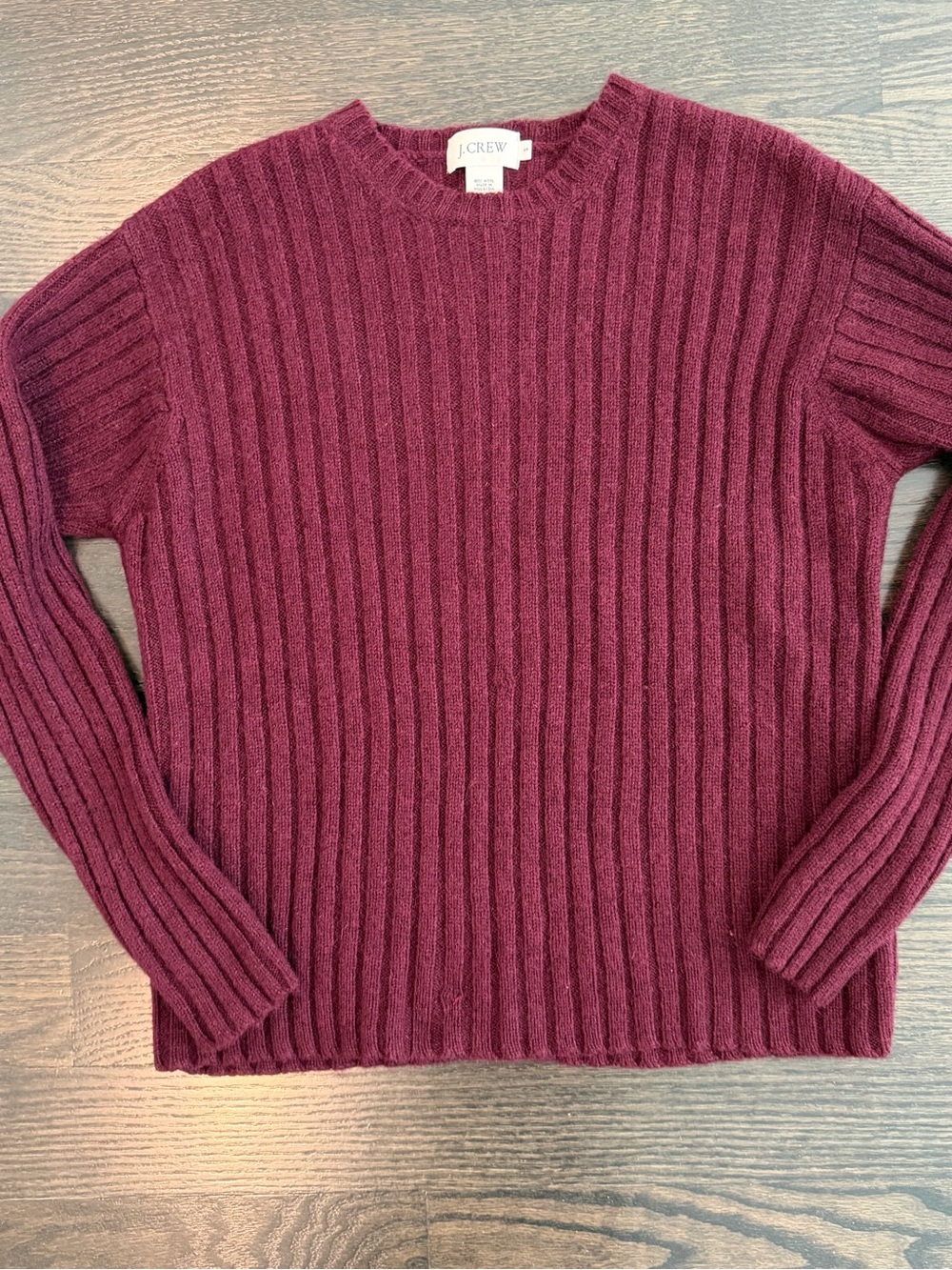 J. Crew Ribbed Crewneck Sweater in Deep Burgundy